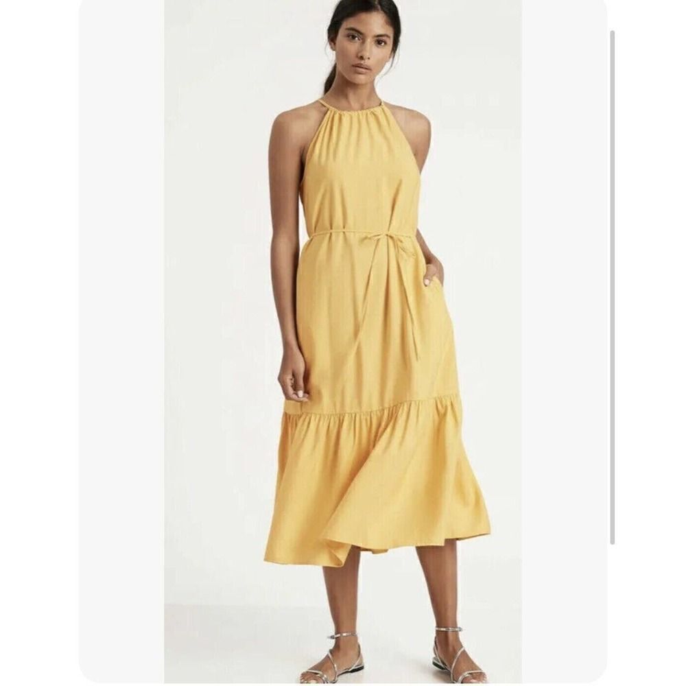 Banana Republic Halter Midi Dress Banana Yellow 677658 Crepe Pockets